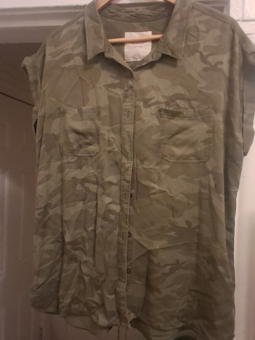 Mossimo Supply Co. Olive Green Camo Light Weight Button-Up Blouse